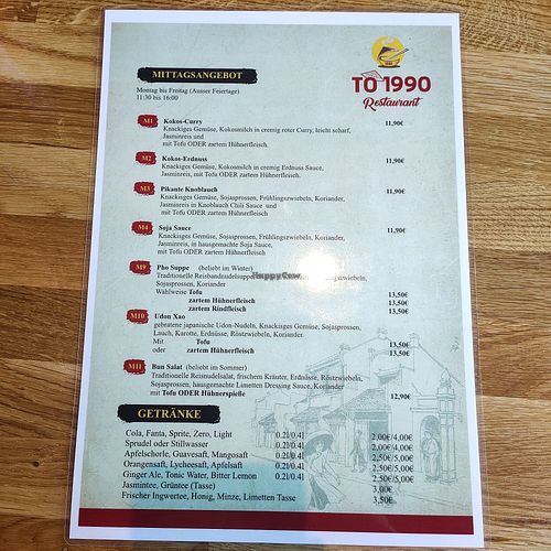 Lunch menu at To 1990 Restaurant in Cologne