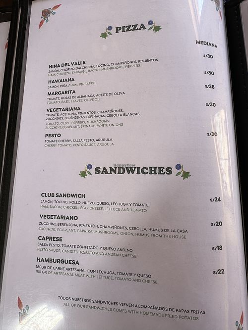 Additional vegetarian options   at Nina Del Valle in Ollantaytambo