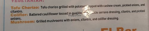 Menu at Hugo's in Richmond