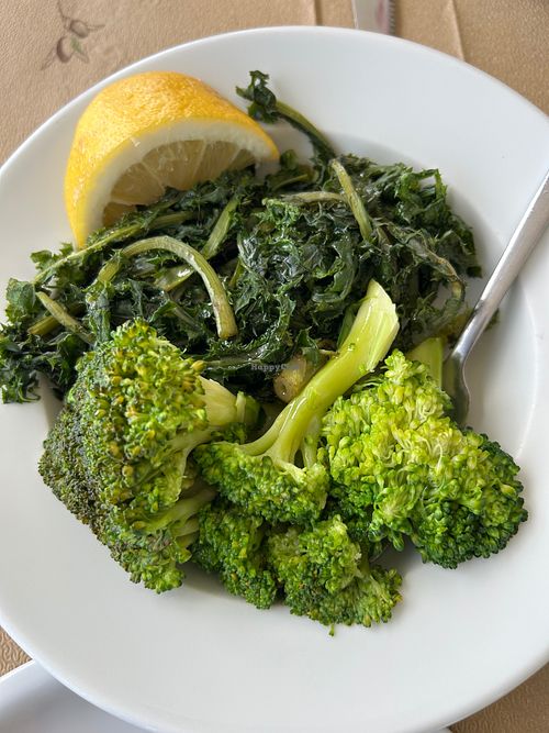 Local wild greens, broccoli, fresh lemon. at Tzieris - Τζιέρης in Ermioni