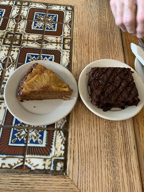 Pineapple upside down cake and brownie (both vegan) at Casa Nueva in Athens