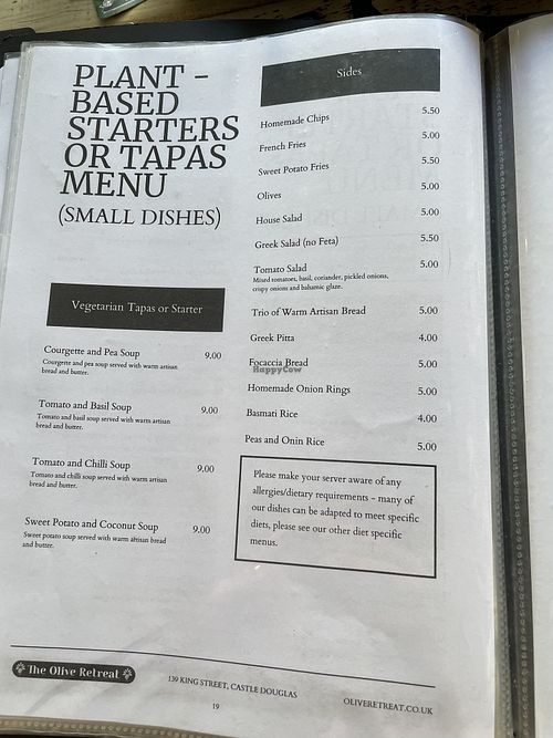 Menu  at The Olive Retreat  in Castle Douglas