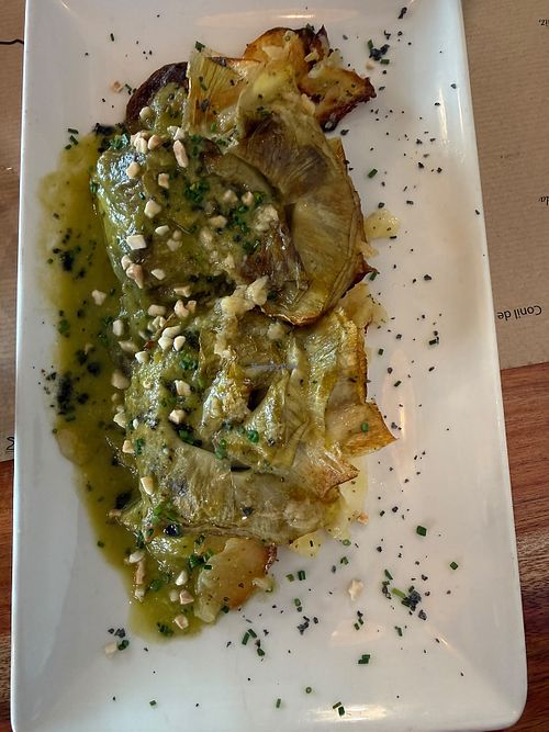 Alcachofas con salsa de pimientos   at Malabata in Conil De La Frontera