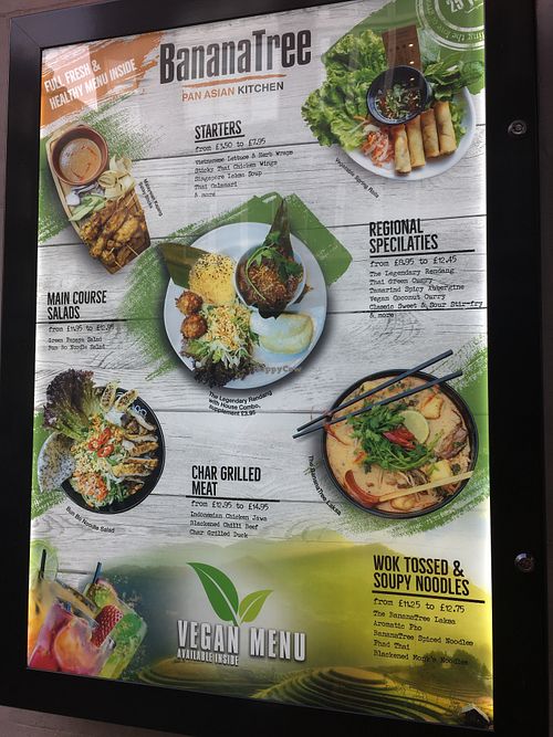 vegan menu ad outside at Banana Tree - Wardour in London