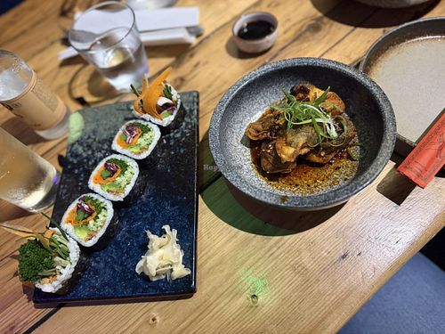 Mushroom dumplings and vg futomaki  at Umi  in Londonderry