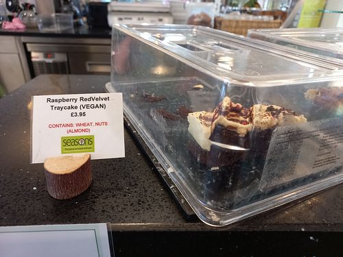 Labelled Vegan Treats at Seasons Cafe in Warlingham