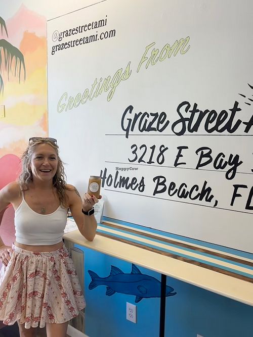 The owner made us an oat milk coffee while we waited for our delicious sandwiches! at Graze Street AMI in Holmes Beach