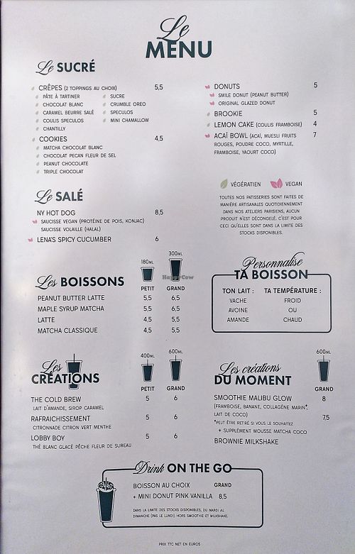 Menu (marks vegan items) at Hôtel Mahfouf - Pop Up at BHV in Paris