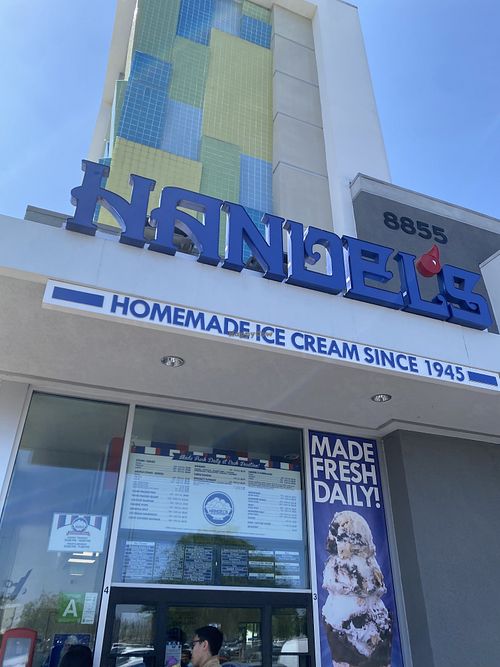 The look from outside the parking lot    at Handel's Homemade Ice Cream  in Downey