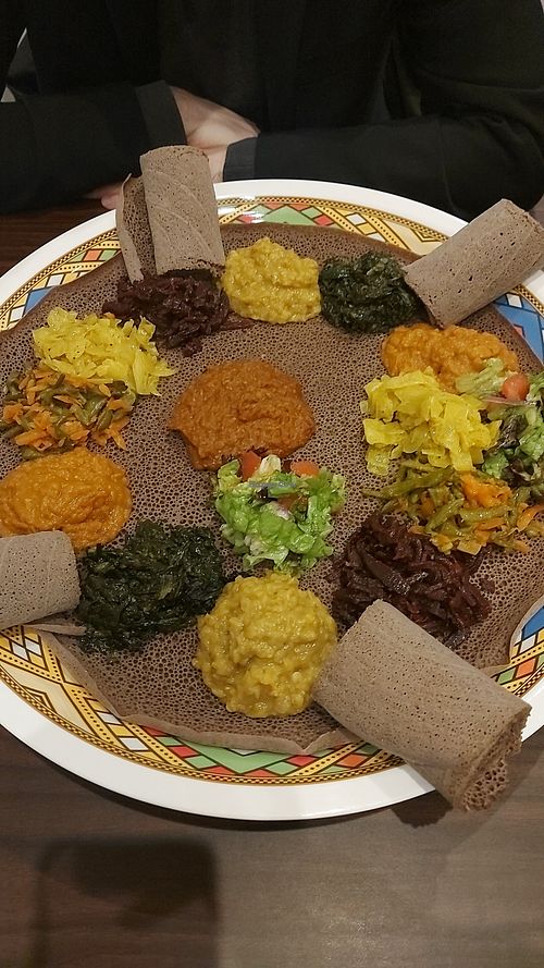 Vegetarian combo at Axum Ethiopian Restaurant in Ghent