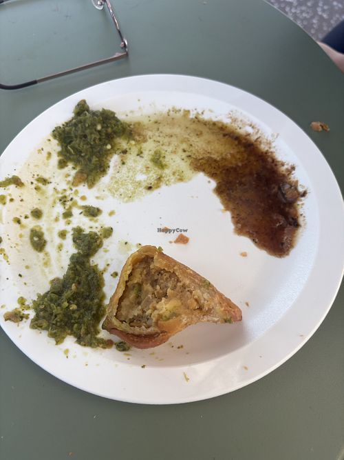 Veg samosa with chutneys  at The Taste of India in Eugene