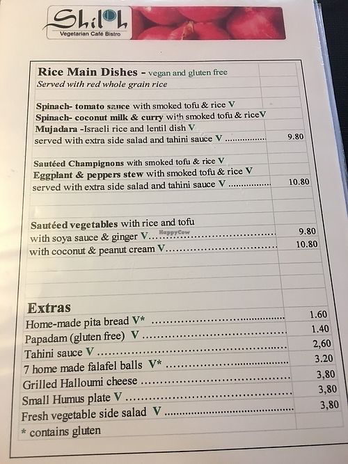 menu at Shiloh Vegetarian Cafe in Berlin