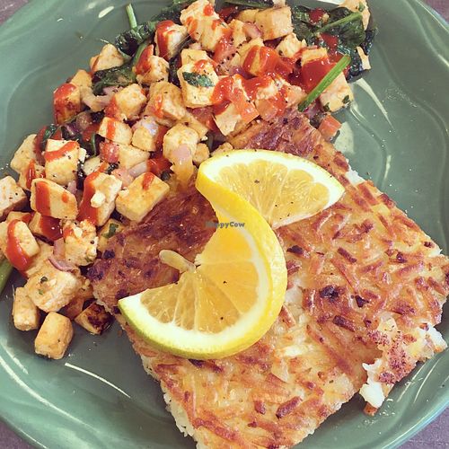 Tofu scramble and hashbrown - breakfast of champions! at Snow City Cafe in Anchorage