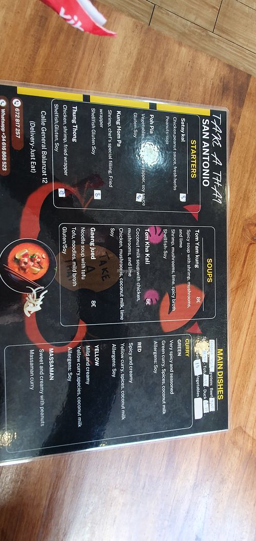 Menus April 2025 at Take A Thai  in Ibiza