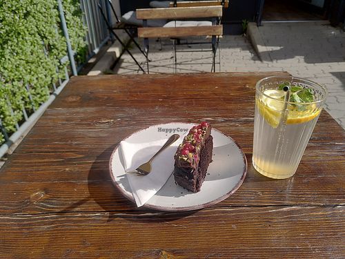 Vegan batata cake and homemade limonade  at Le Petit Cafe in Brno