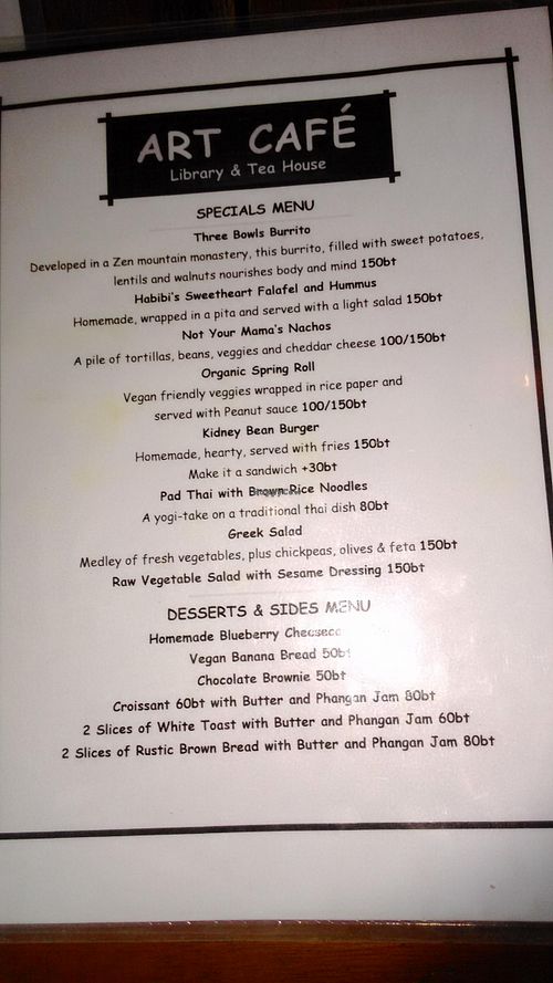 Menu 2 at Art Cafe in Koh Phangan