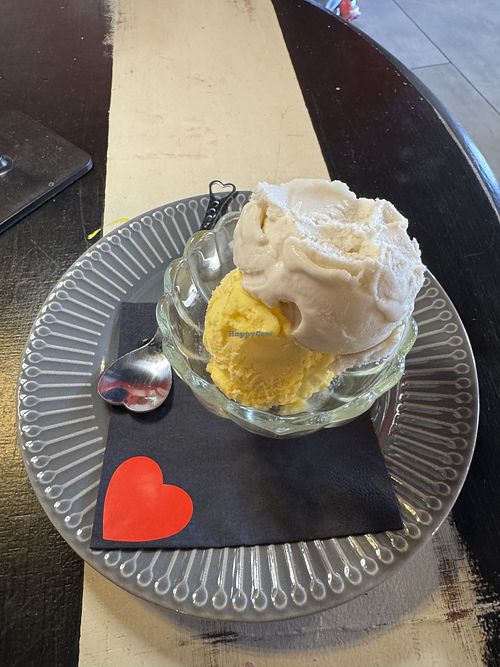 Toasted almond and mango vegan gelato.  at Javalato in Colorado Springs