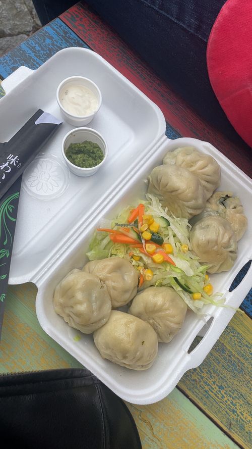 Dumplings mit gemischtem Gemüse und Minzdip.    at Momo Tibetan Dumplings in Darmstadt