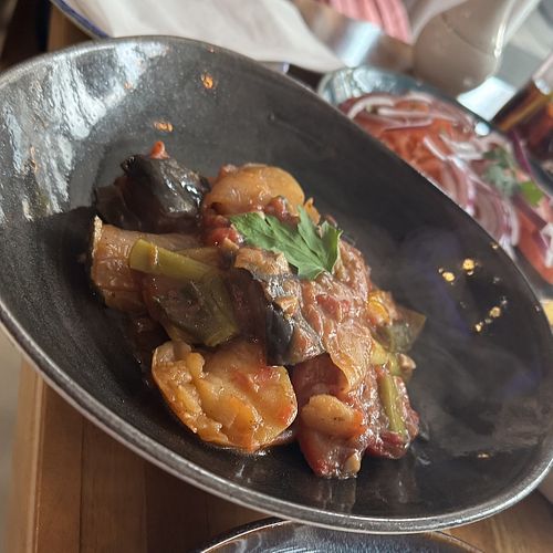 Vegetables in a tomato saucee  at Mykonos  in Harrogate