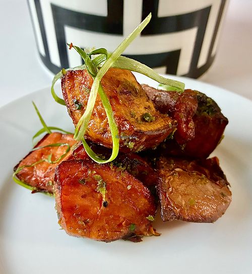 Sweet potatoes in jalapeño oil  at Chamo in Dubai