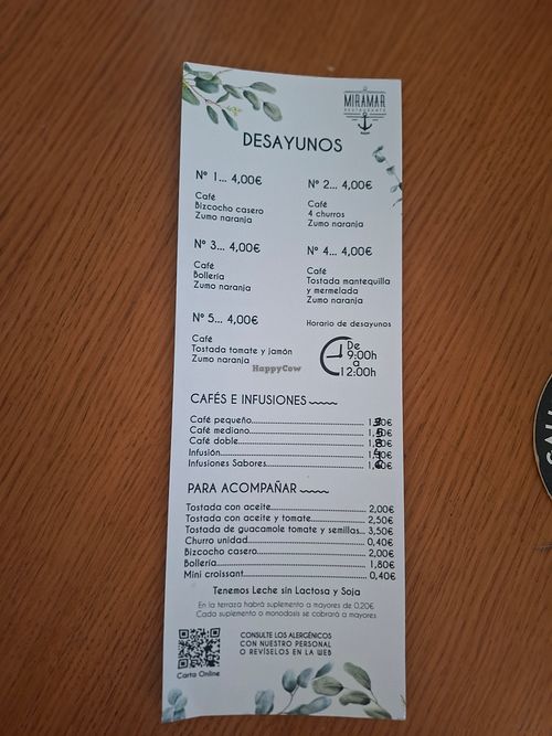 Carta de desayunos. Abril 2025 at Restaurante Miramar Sada in Sada
