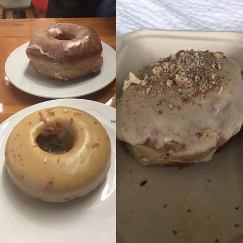 Top left - Vanilla. Bottom left - Earl grey. Right - Apple  at Cartems Donuts - Downtown in Vancouver