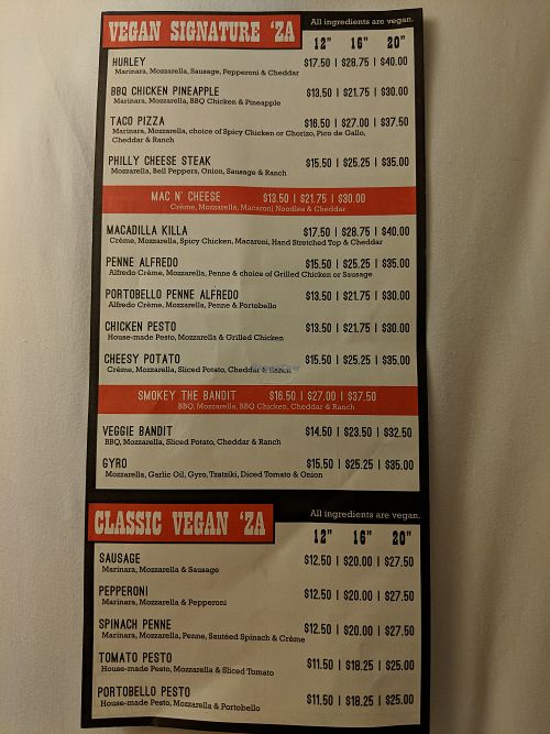 Vegan menu, back at Ian's Pizza in Milwaukee