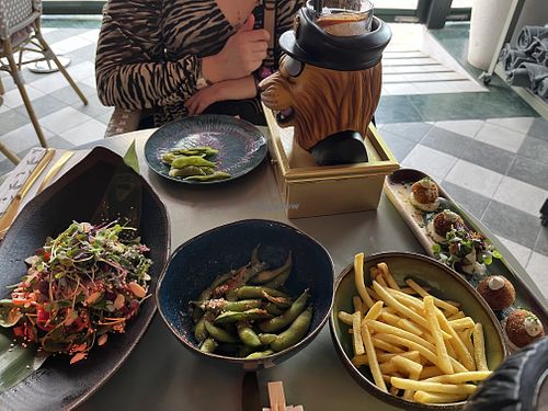 Vegan croquettes, salad, chips, edamame, beast cocktail  at Iroko in Mallorca