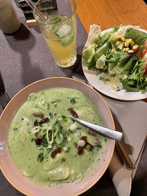 Vegan Capeletti and Side Saladd  at Streng's Weinstube in Sommerach
