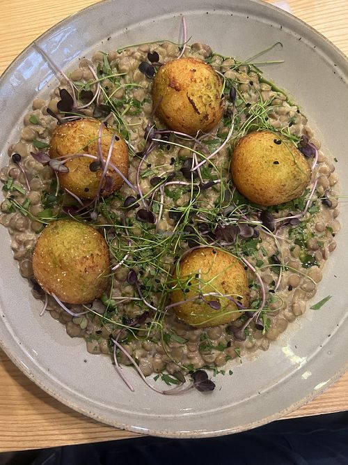 Lentils porridge with croquettes   at Kráľovohoľská Chata in Sumiac