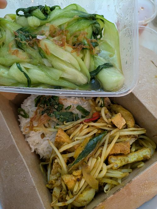 Tofu rice and greens at Pho Ngoc Hiep Restaurant in South East London