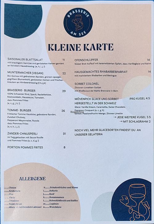 Menu at Brasserie am See in Erlach