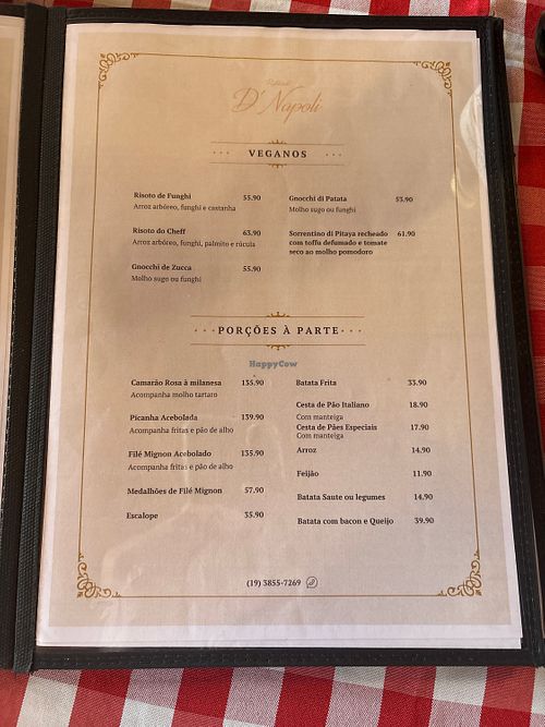 Seção vegana do menu  at Ristorante D'Napoli in Socorro