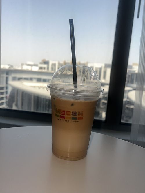 Vegan oat milk iced latte  at Meesh Me-Time Café - Crowne Plaza Hotel in Doha