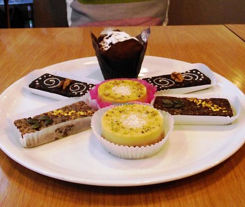 All Vegan Sweets!

Espresso Brownie
Lime cheesecake 
Raw Orange bar
Apple Muffin 
 at Green Deli Cafe - A. Stambolyiski in Sofia