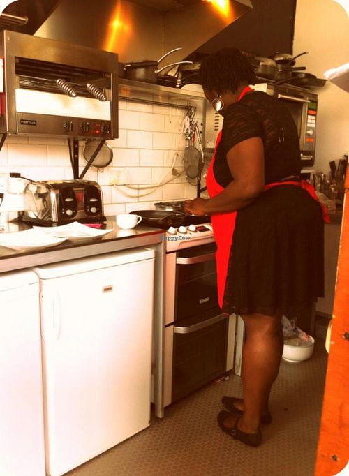 Lovely host of Cafe Joanna is busy in the kitchen. at Cafe Joanna in Bristol