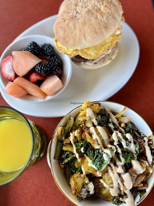Chunk steak breakfast sandwich and a breakfast bowl with tofu bacon and just egg!  at Steel Pony Diner in Pensacola