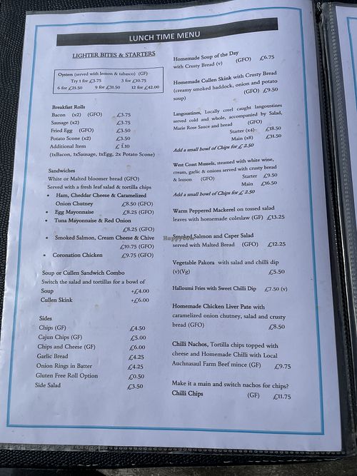 Vg = Vegan  at The Oyster Bar & Restaurant in Oban