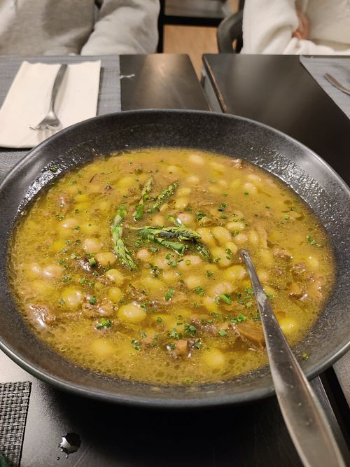 "Pochas" Bean stew with mushrooms and asparagus at Restaurante Albalá in Jerez