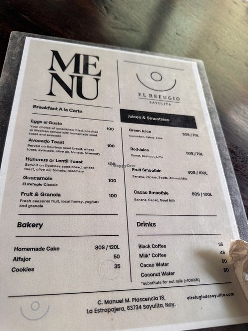 תפריט ארוחת הבוקר   at El Refugio - Sayulita in Sayulita