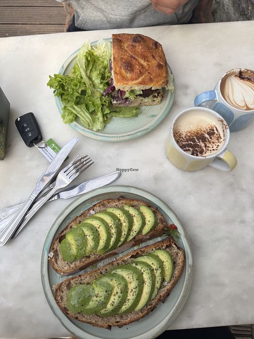 Vegan avocado toast and vegetarian focaccia falafel sandwich   at The Roundwood Stores  in Roundwood