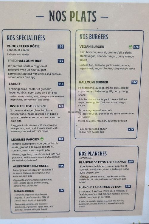 Menu at La Cantine de Sam - Rue Androuet in Paris