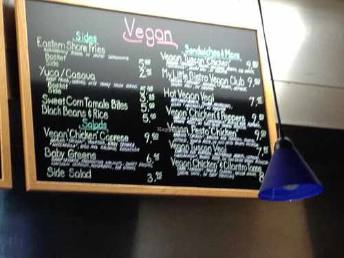 Vegan menu at My Little Bistro in Washington