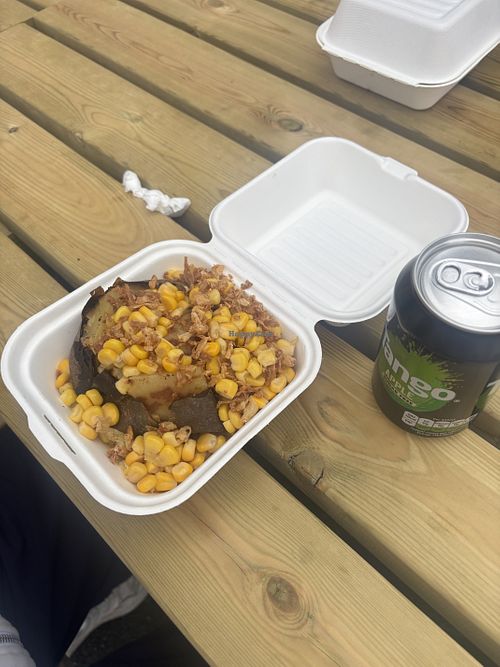 sweetcorn, garlic butter and crispy onions   at SpudSea in Southsea