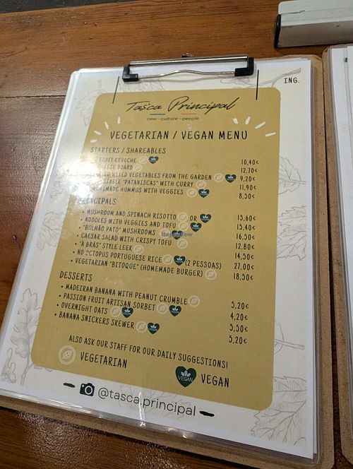 Vegetarian / Vegan Menu at Tas'ca Principal in Funchal