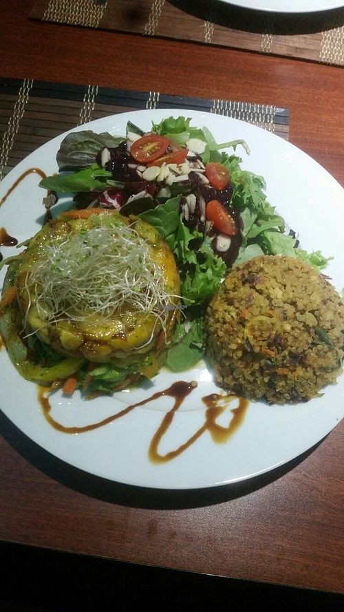 Veggie lasagna side of quinoa  at Ocean Park Cafe in San Juan