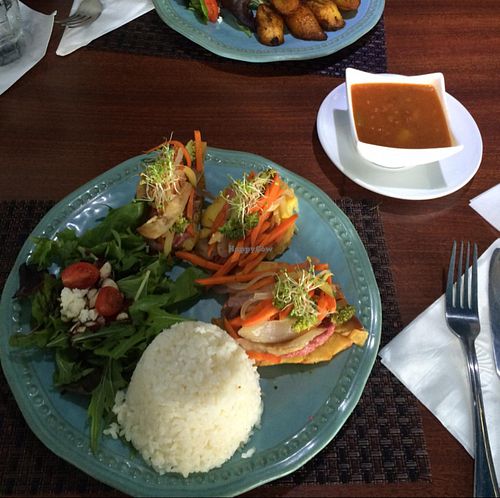 bread fruit fritters! w beans and rice at Ocean Park Cafe in San Juan