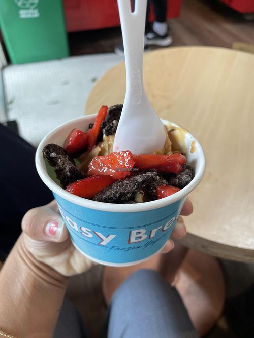 Salted caramel with strawberries and Oreos  at Easy Breezy Frozen Yogurt - Noe Valley in San Francisco
