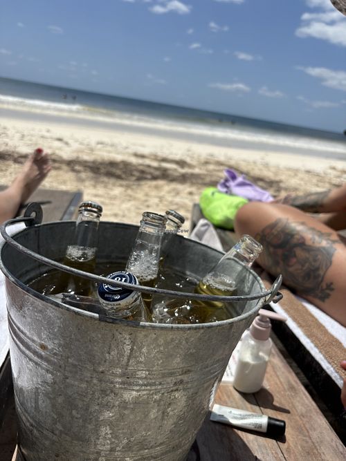 Bucket of beer   at Taquería la Eufemia in Tulum