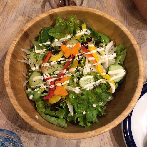green salad with butterfly carrots  at Paprika Shokudo Vegan in Osaka